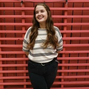 Short sleeve striped sweater